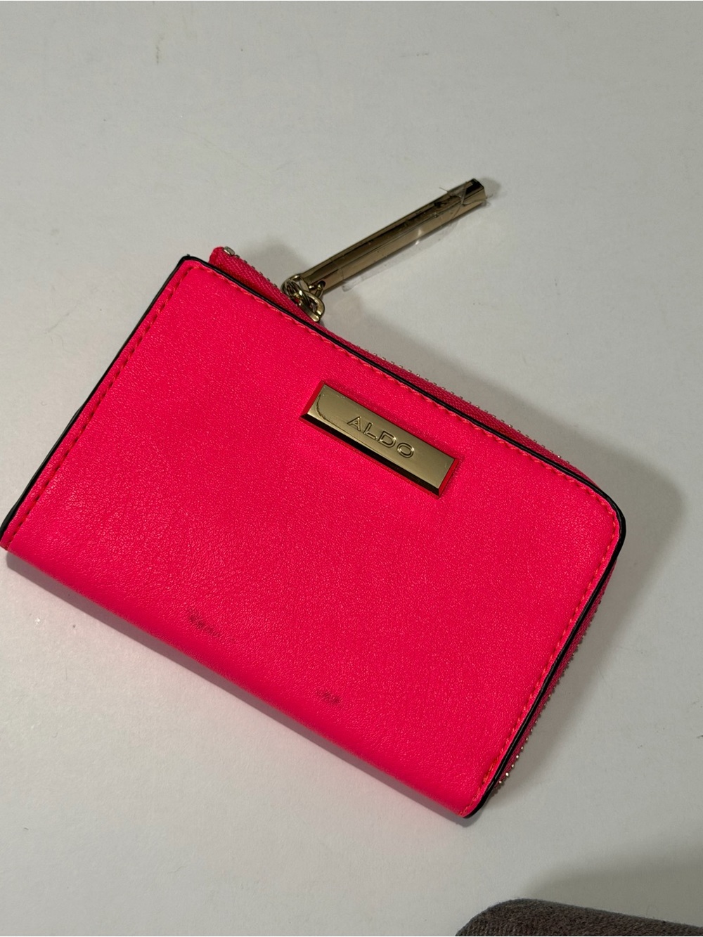 Aldo Bright Pink Zip Card Holder with Gold Plate